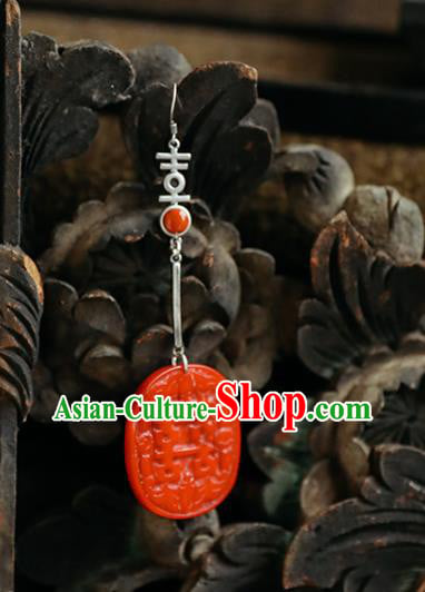 Handmade Chinese Traditional Wedding Red Eardrop Classical Cheongsam Earrings Accessories Silver Ear Jewelry Handmade Chinese Traditional Wedding Red Eardrop Classical Cheongsam Earrings Accessories Silver Ear Jewelry