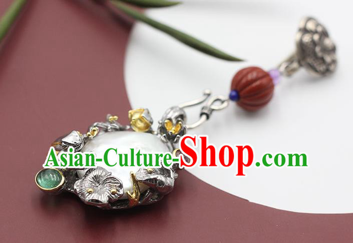 Chinese Classical Silver Lotus Brooch Handmade National Pearl Breastpin Pendant Cheongsam Jewelry Accessories Chinese Classical Silver Lotus Brooch Handmade National Pearl Breastpin Pendant Cheongsam Jewelry Accessories