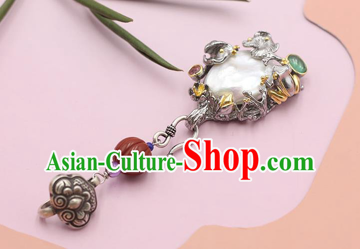 Chinese Classical Silver Lotus Brooch Handmade National Pearl Breastpin Pendant Cheongsam Jewelry Accessories Chinese Classical Silver Lotus Brooch Handmade National Pearl Breastpin Pendant Cheongsam Jewelry Accessories