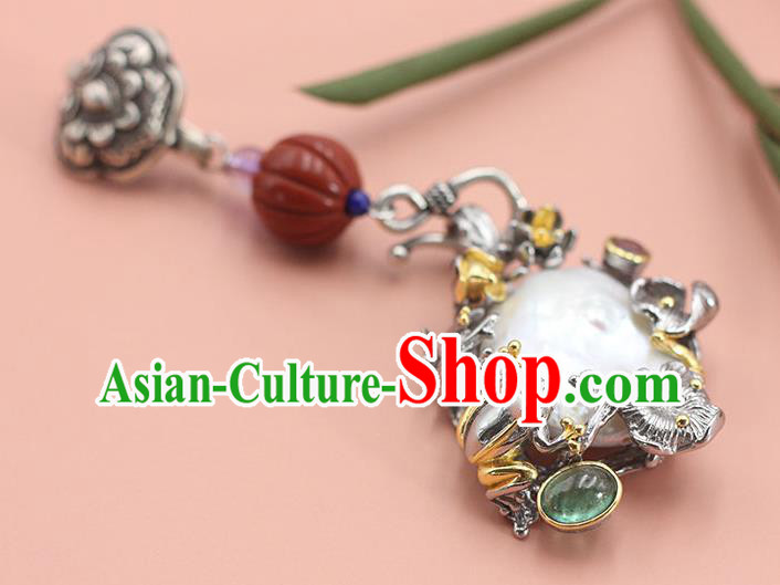Chinese Classical Silver Lotus Brooch Handmade National Pearl Breastpin Pendant Cheongsam Jewelry Accessories Chinese Classical Silver Lotus Brooch Handmade National Pearl Breastpin Pendant Cheongsam Jewelry Accessories