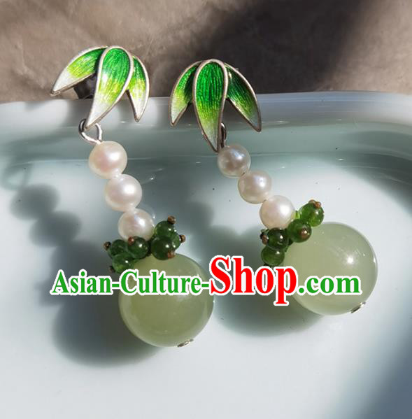 Handmade Chinese Enamel Bamboo Leaf Ear Jewelry Traditional Eardrop Classical Pearls Earrings Accessories Handmade Chinese Enamel Bamboo Leaf Ear Jewelry Traditional Eardrop Classical Pearls Earrings Accessories