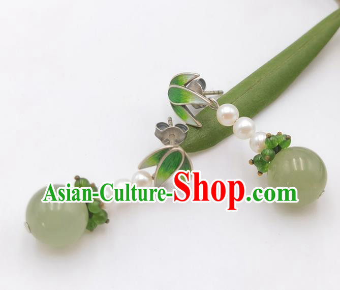 Handmade Chinese Enamel Bamboo Leaf Ear Jewelry Traditional Eardrop Classical Pearls Earrings Accessories Handmade Chinese Enamel Bamboo Leaf Ear Jewelry Traditional Eardrop Classical Pearls Earrings Accessories