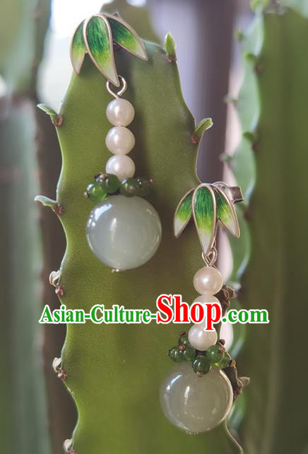 Handmade Chinese Enamel Bamboo Leaf Ear Jewelry Traditional Eardrop Classical Pearls Earrings Accessories Handmade Chinese Enamel Bamboo Leaf Ear Jewelry Traditional Eardrop Classical Pearls Earrings Accessories