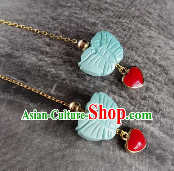 Handmade Chinese Traditional Kallaite Butterfly Eardrop Classical Earrings Accessories Cheongsam Ear Jewelry Handmade Chinese Traditional Kallaite Butterfly Eardrop Classical Earrings Accessories Cheongsam Ear Jewelry