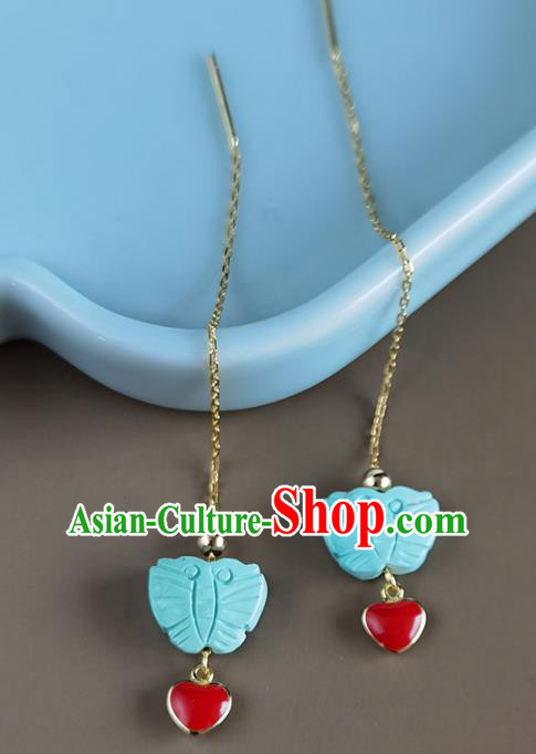 Handmade Chinese Traditional Kallaite Butterfly Eardrop Classical Earrings Accessories Cheongsam Ear Jewelry Handmade Chinese Traditional Kallaite Butterfly Eardrop Classical Earrings Accessories Cheongsam Ear Jewelry