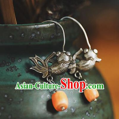 Handmade Chinese Topaz Eardrop Classical Cheongsam Earrings Accessories Traditional Silver Fish Ear Jewelry