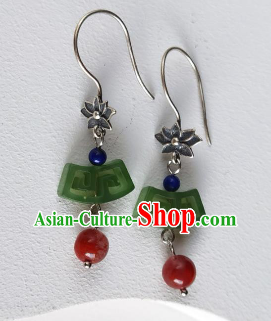 Handmade Chinese Traditional Jade Eardrop Classical Earrings Accessories Cheongsam Silver Lotus Ear Jewelry Handmade Chinese Traditional Jade Eardrop Classical Earrings Accessories Cheongsam Silver Lotus Ear Jewelry
