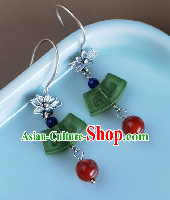 Handmade Chinese Traditional Jade Eardrop Classical Earrings Accessories Cheongsam Silver Lotus Ear Jewelry Handmade Chinese Traditional Jade Eardrop Classical Earrings Accessories Cheongsam Silver Lotus Ear Jewelry