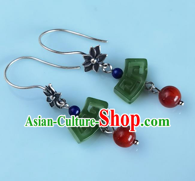 Handmade Chinese Traditional Jade Eardrop Classical Earrings Accessories Cheongsam Silver Lotus Ear Jewelry Handmade Chinese Traditional Jade Eardrop Classical Earrings Accessories Cheongsam Silver Lotus Ear Jewelry