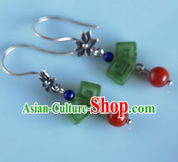 Handmade Chinese Traditional Jade Eardrop Classical Earrings Accessories Cheongsam Silver Lotus Ear Jewelry Handmade Chinese Traditional Jade Eardrop Classical Earrings Accessories Cheongsam Silver Lotus Ear Jewelry