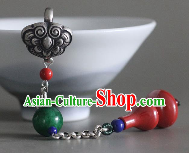 Chinese Handmade National Cinnabar Gourd Breastpin Pendant Cheongsam Jewelry Accessories Classical Silver Brooch Chinese Handmade National Cinnabar Gourd Breastpin Pendant Cheongsam Jewelry Accessories Classical Silver Brooch