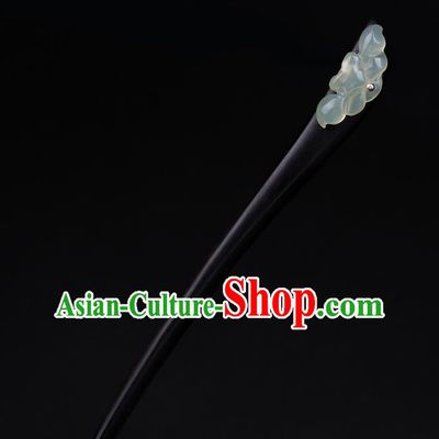 China National Ebony Hairpin Handmade Hair Jewelry Accessories Traditional Cheongsam Jade Lotus Hair Stick