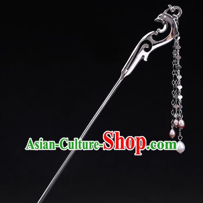 China National Silver Peacock Hairpin Handmade Hair Jewelry Accessories Traditional Cheongsam Pearls Tassel Hair Stick