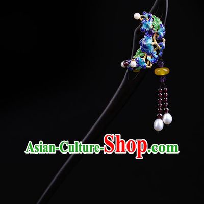 China National Cloisonne Hairpin Handmade Hair Jewelry Accessories Traditional Cheongsam Ebony Hair Stick