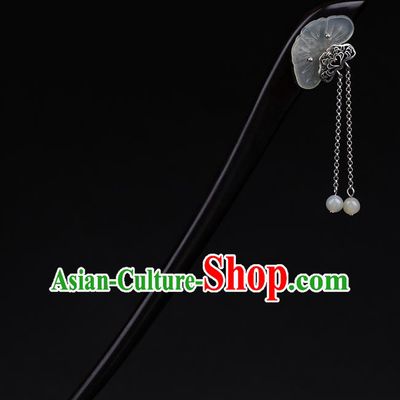 China National Tassel Ebony Hairpin Handmade Hair Jewelry Accessories Traditional Cheongsam Jade Lotus Leaf Hair Stick