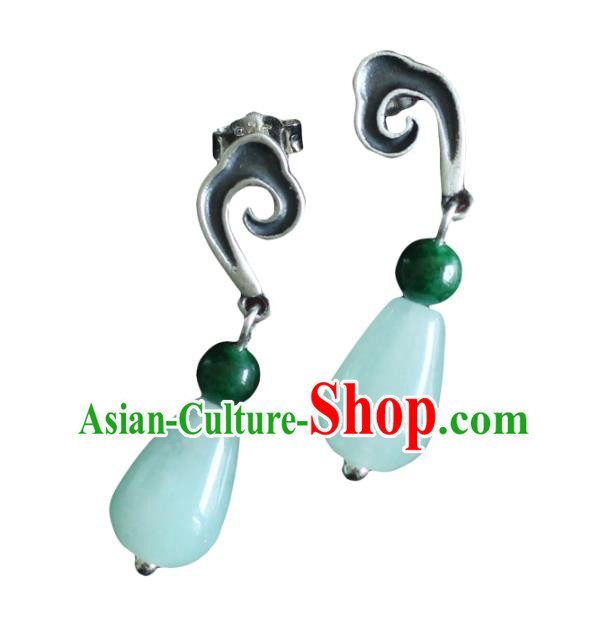 Handmade Chinese Classical Earrings Accessories Cheongsam Silver Ear Jewelry Traditional Jade Eardrop Handmade Chinese Classical Earrings Accessories Cheongsam Silver Ear Jewelry Traditional Jade Eardrop