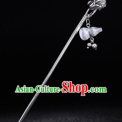 China National Silver Ginkgo Leaf Hairpin Handmade Hair Jewelry Accessories Traditional Cheongsam Opal Gourd Hair Stick