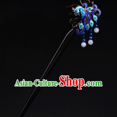 China National Blueing Phoenix Hairpin Handmade Hair Jewelry Accessories Traditional Cheongsam Ebony Hair Clip