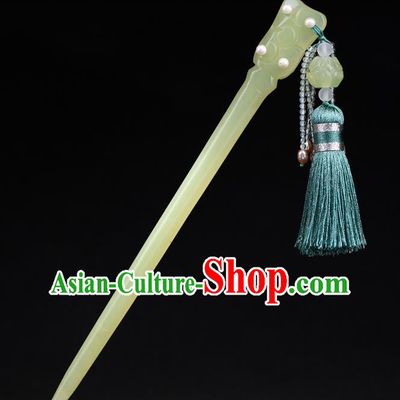 China National Jade Carving Hairpin Handmade Hair Jewelry Accessories Traditional Cheongsam Pearls Hair Clip