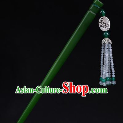 China National Beads Tassel Hairpin Handmade Hair Jewelry Accessories Traditional Cheongsam Green Jade Hair Clip