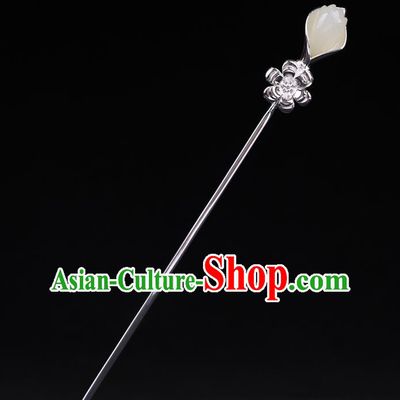 China National Jade Magnolia Hairpin Handmade Hair Jewelry Accessories Traditional Cheongsam Silver Hair Clip