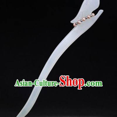 China National Pearls Hairpin Handmade Hair Jewelry Accessories Traditional Cheongsam White Jade Rabbit Hair Clip