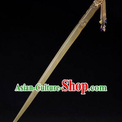 China National Golden Bells Tassel Hairpin Handmade Hair Jewelry Accessories Traditional Cheongsam Ox Horn Hair Clip