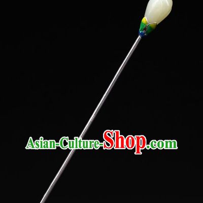 China National Enamel Silver Hairpin Handmade Hair Jewelry Accessories Traditional Cheongsam Jade Magnolia Hair Clip