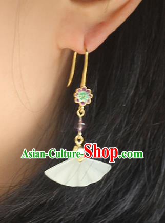 Handmade Chinese Classical Jade Fan Earrings Accessories Cheongsam Ear Jewelry Traditional Enamel Eardrop Handmade Chinese Classical Jade Fan Earrings Accessories Cheongsam Ear Jewelry Traditional Enamel Eardrop