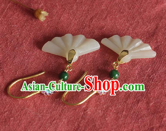 Handmade Chinese Classical Jade Fan Earrings Accessories Cheongsam Ear Jewelry Traditional Enamel Eardrop Handmade Chinese Classical Jade Fan Earrings Accessories Cheongsam Ear Jewelry Traditional Enamel Eardrop