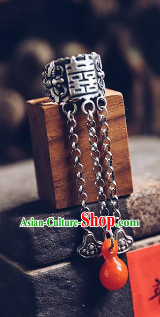 China Handmade Wedding Jewelry Accessories National Silver Ring Traditional Agate Gourd Tassel Circlet China Handmade Wedding Jewelry Accessories National Silver Ring Traditional Agate Gourd Tassel Circlet