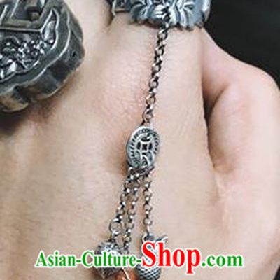 China National Silver Ring Traditional Agate Lotus Seedpod Tassel Circlet Handmade Wedding Jewelry Accessories