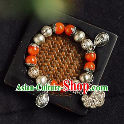 China Traditional Silver Beads Bracelet Accessories Classical Bangle Jewelry Agate Wristlet