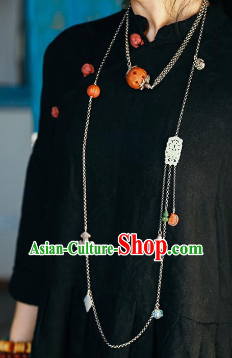 Chinese Handmade Ethnic Silver Necklet Classical Cheongsam Jewelry Accessories National Agate Pumpkin Necklace Chinese Handmade Ethnic Silver Necklet Classical Cheongsam Jewelry Accessories National Agate Pumpkin Necklace