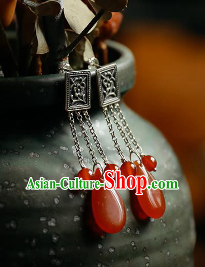 Handmade Chinese Traditional Wedding Silver Eardrop Classical Cheongsam Earrings Accessories Agate Ear Jewelry Handmade Chinese Traditional Wedding Silver Eardrop Classical Cheongsam Earrings Accessories Agate Ear Jewelry