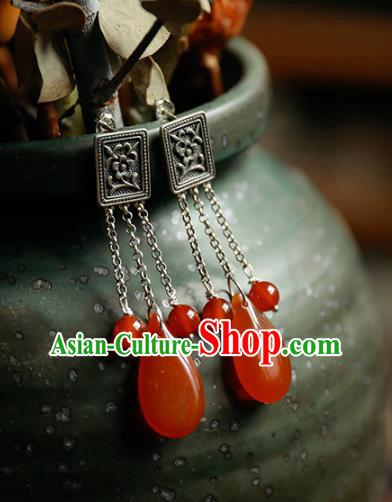 Handmade Chinese Traditional Wedding Silver Eardrop Classical Cheongsam Earrings Accessories Agate Ear Jewelry Handmade Chinese Traditional Wedding Silver Eardrop Classical Cheongsam Earrings Accessories Agate Ear Jewelry