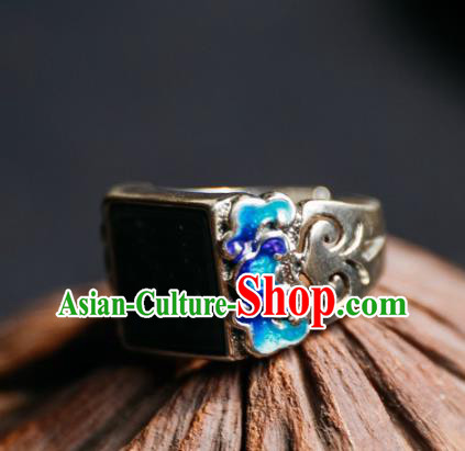 China Traditional Blueing Cloud Silver Circlet National Wedding Jade Ring Handmade Jewelry Accessories China Traditional Blueing Cloud Silver Circlet National Wedding Jade Ring Handmade Jewelry Accessories