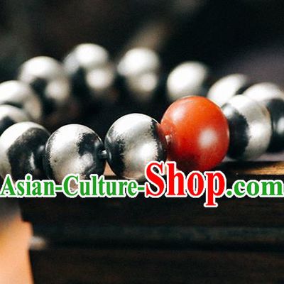 China Traditional Silver Beads Bracelet Accessories Classical Bangle Agate Wristlet Jewelry