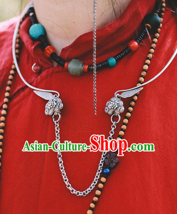 Chinese Ethnic Silver Plum Blossom Necklet Classical Cheongsam Jewelry Accessories Handmade National Necklace Chinese Ethnic Silver Plum Blossom Necklet Classical Cheongsam Jewelry Accessories Handmade National Necklace