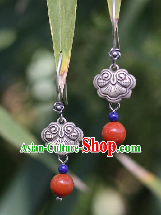 Handmade Chinese Traditional Silver Carving Eardrop Ethnic Agate Ear Jewelry Classical Earrings Accessories Handmade Chinese Traditional Silver Carving Eardrop Ethnic Agate Ear Jewelry Classical Earrings Accessories