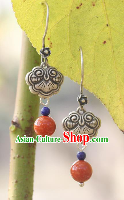 Handmade Chinese Traditional Silver Carving Eardrop Ethnic Agate Ear Jewelry Classical Earrings Accessories Handmade Chinese Traditional Silver Carving Eardrop Ethnic Agate Ear Jewelry Classical Earrings Accessories