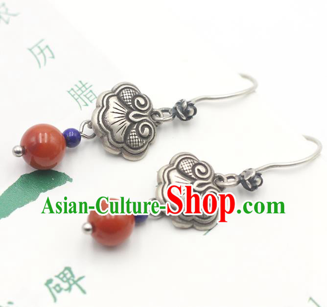Handmade Chinese Traditional Silver Carving Eardrop Ethnic Agate Ear Jewelry Classical Earrings Accessories Handmade Chinese Traditional Silver Carving Eardrop Ethnic Agate Ear Jewelry Classical Earrings Accessories