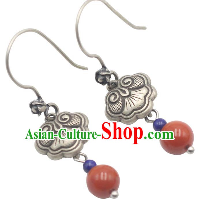 Handmade Chinese Traditional Silver Carving Eardrop Ethnic Agate Ear Jewelry Classical Earrings Accessories Handmade Chinese Traditional Silver Carving Eardrop Ethnic Agate Ear Jewelry Classical Earrings Accessories