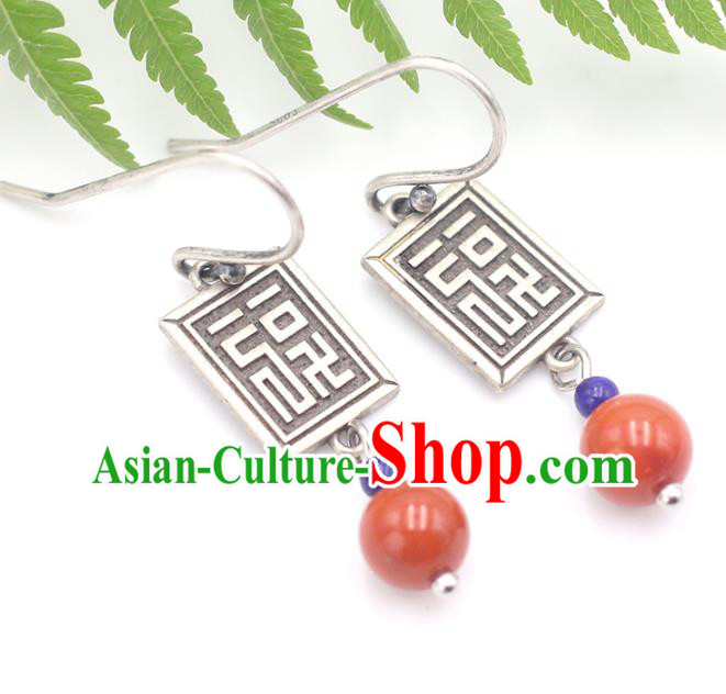 Handmade Chinese Ethnic Agate Ear Jewelry Classical Earrings Accessories Traditional Silver Eardrop Handmade Chinese Ethnic Agate Ear Jewelry Classical Earrings Accessories Traditional Silver Eardrop