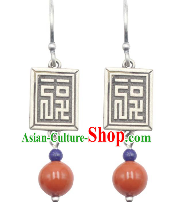 Handmade Chinese Ethnic Agate Ear Jewelry Classical Earrings Accessories Traditional Silver Eardrop Handmade Chinese Ethnic Agate Ear Jewelry Classical Earrings Accessories Traditional Silver Eardrop