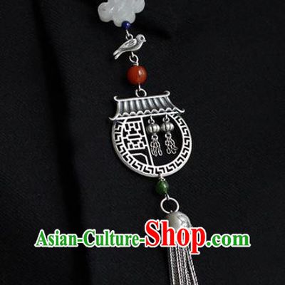 Chinese Cheongsam Jewelry Accessories Handmade National Tassel Breastpin Pendant Classical Silver Carving Dragon Gate Brooch