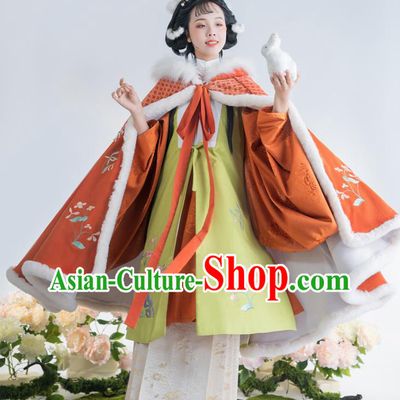 China Ming Dynasty Noble Female Embroidered Red Short Cloak Ancient Royal Princess Historical Clothing