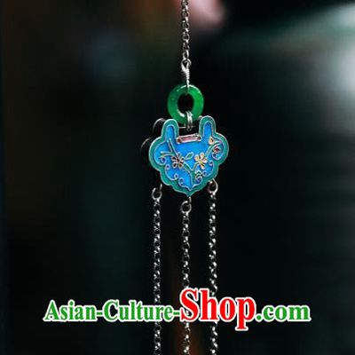 Handmade Chinese Traditional Blueing Silver Eardrop Classical Cheongsam Earrings Accessories Jade Ear Jewelry