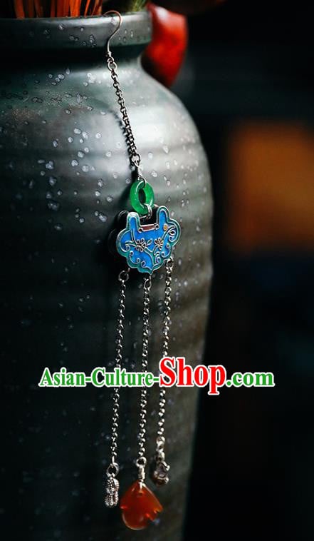 Handmade Chinese Traditional Blueing Silver Eardrop Classical Cheongsam Earrings Accessories Jade Ear Jewelry Handmade Chinese Traditional Blueing Silver Eardrop Classical Cheongsam Earrings Accessories Jade Ear Jewelry