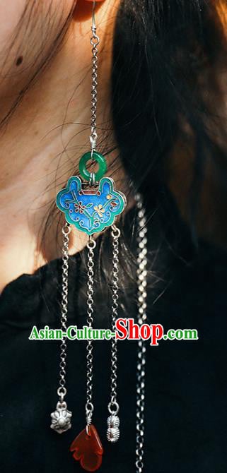 Handmade Chinese Traditional Blueing Silver Eardrop Classical Cheongsam Earrings Accessories Jade Ear Jewelry Handmade Chinese Traditional Blueing Silver Eardrop Classical Cheongsam Earrings Accessories Jade Ear Jewelry